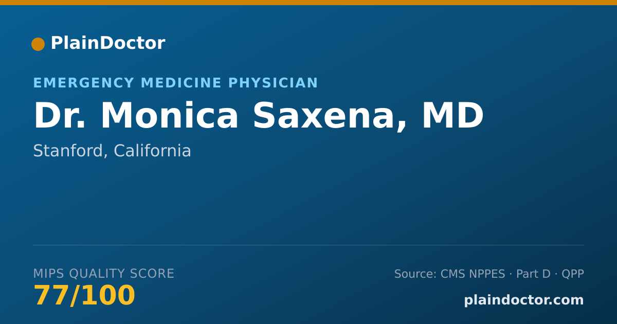 Shareable card for Monica Saxena, MD - Emergency Medicine Physician, Stanford, CA