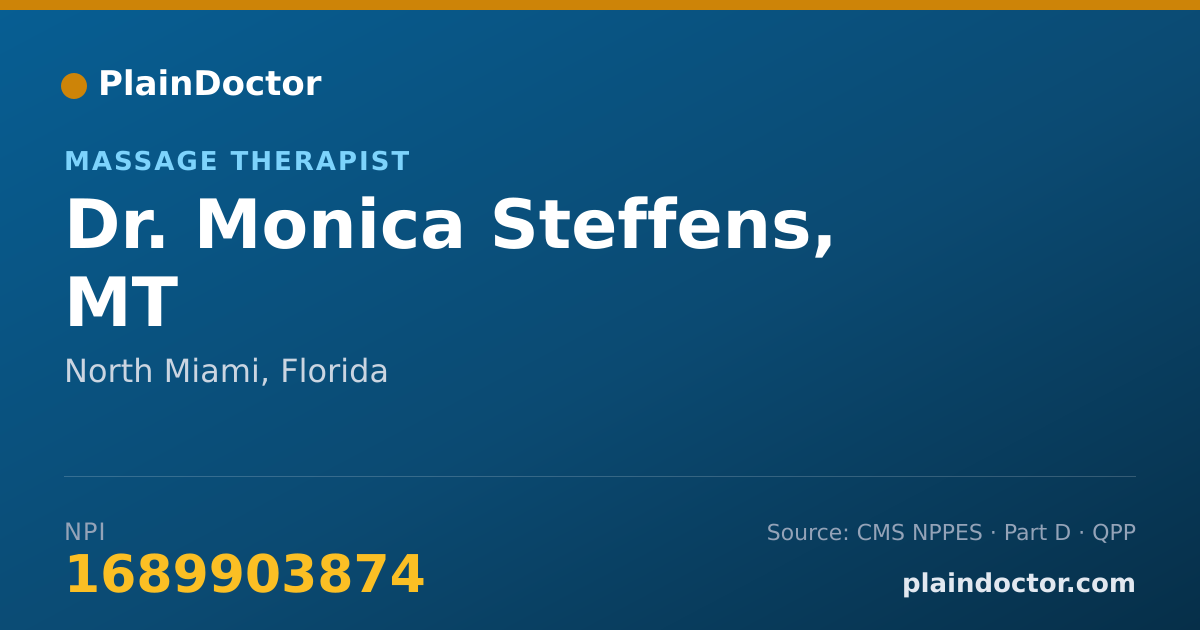 Shareable card for Monica Steffens, MT - Massage Therapist, North Miami, FL