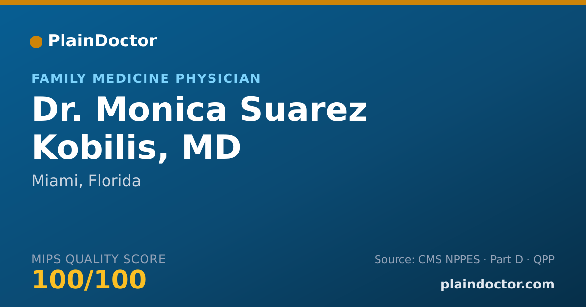 Shareable card for Monica Suarez Kobilis, MD - Family Medicine Physician, Miami, FL