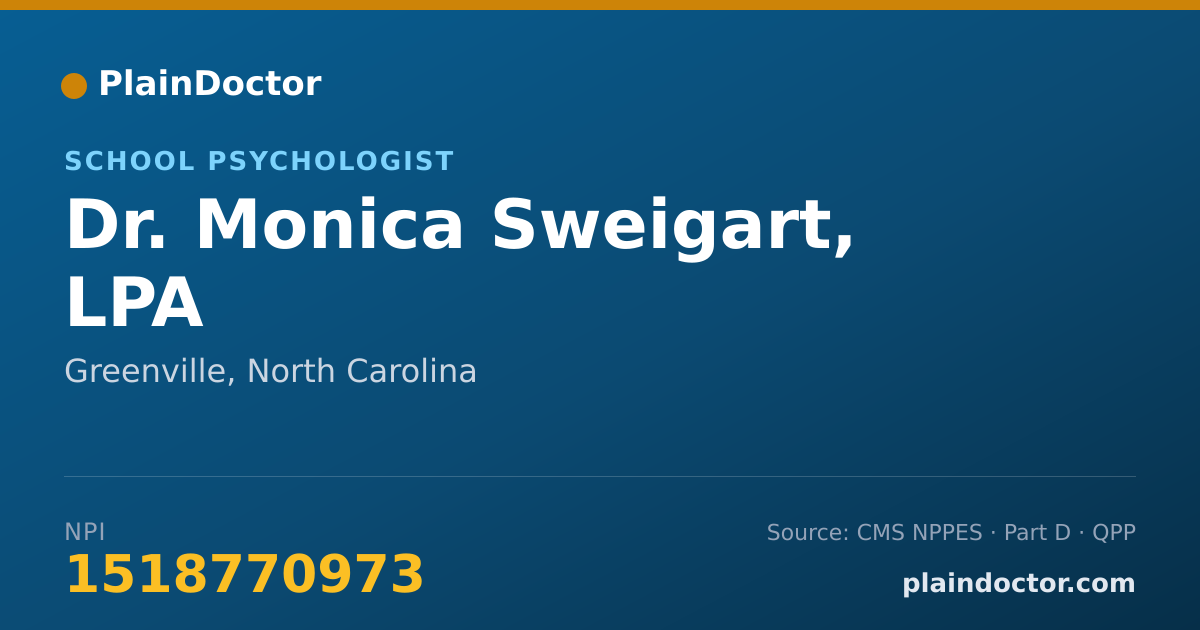 Shareable card for Monica Sweigart, LPA - School Psychologist, Greenville, NC