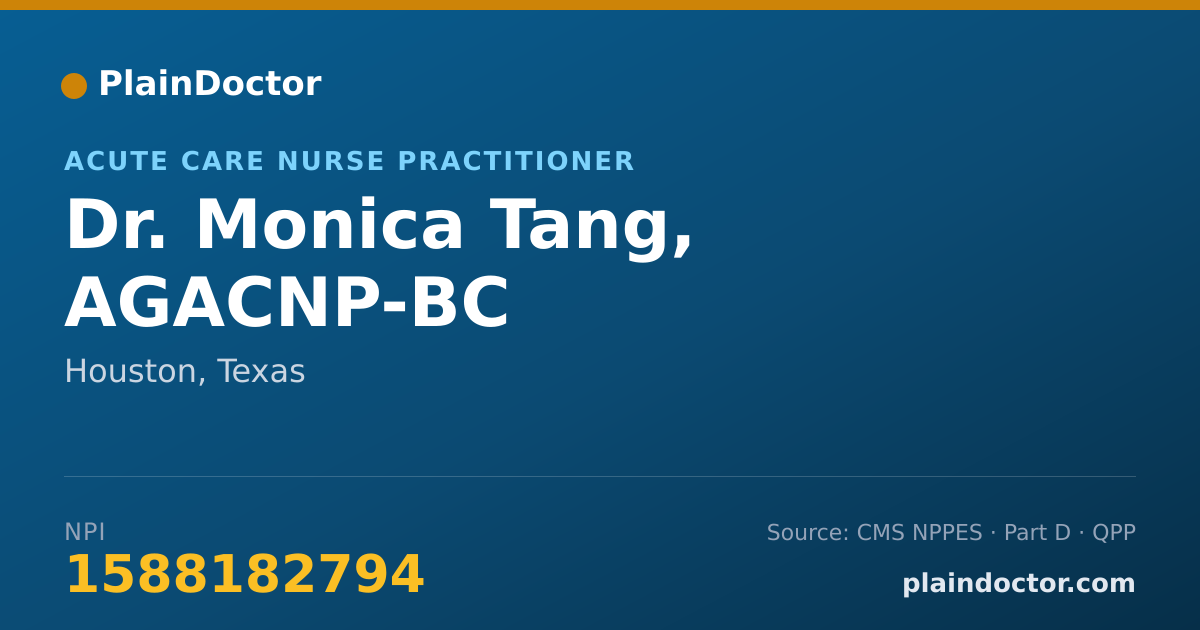 Shareable card for Monica Tang, AGACNP-BC - Acute Care Nurse Practitioner, Houston, TX