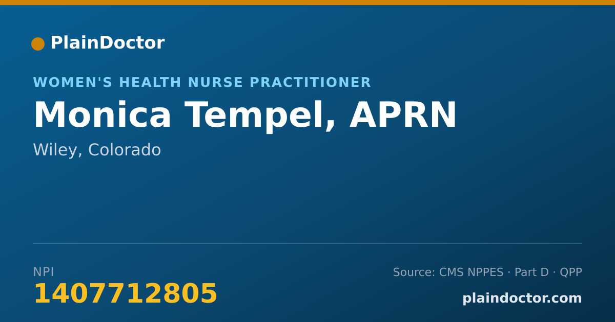 Shareable card for Monica Tempel, APRN - Women's Health Nurse Practitioner, Wiley, CO