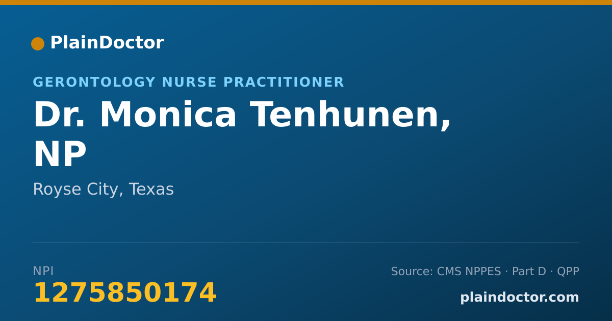 Shareable card for Monica Tenhunen, NP - Gerontology Nurse Practitioner, Royse City, TX