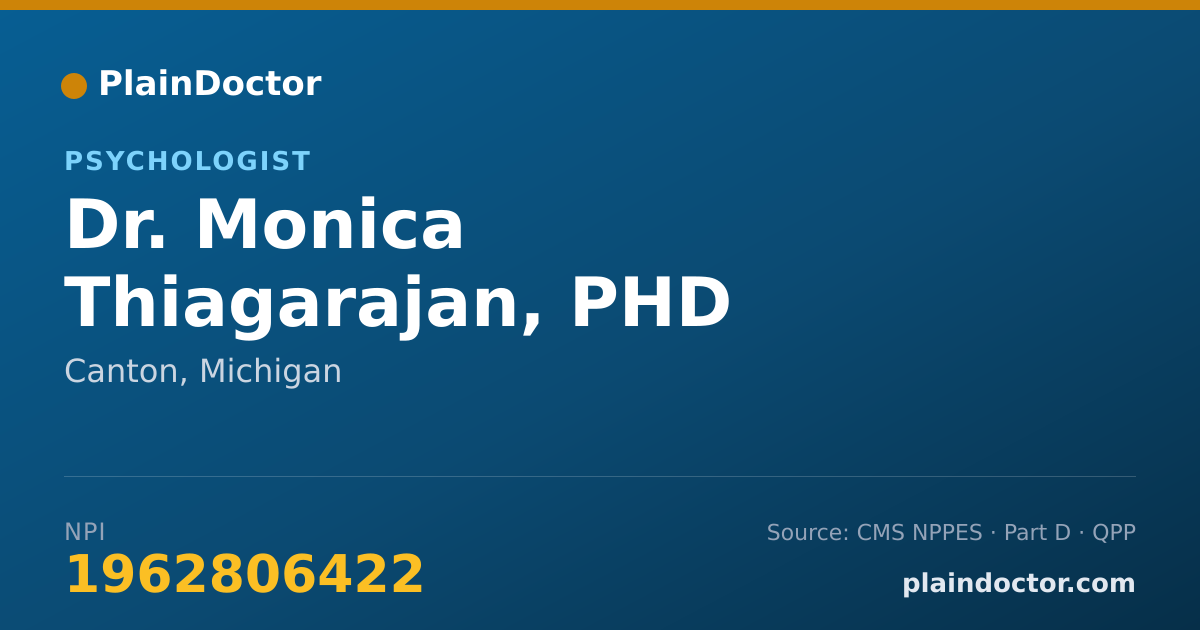 Shareable card for Monica Thiagarajan, PHD - Psychologist, Canton, MI