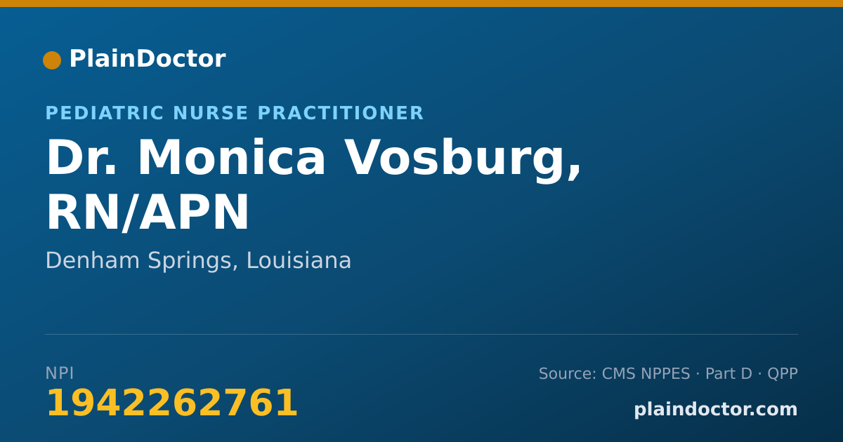 Shareable card for Monica Vosburg, RN/APN - Pediatric Nurse Practitioner, Denham Springs, LA