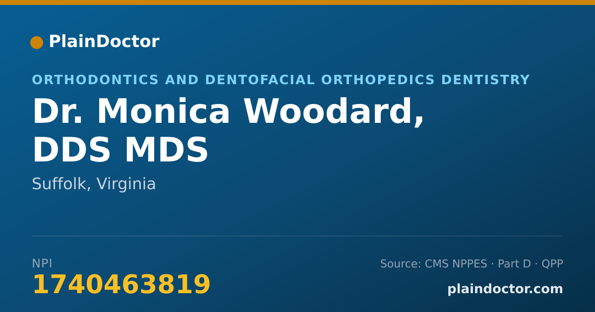 Shareable card for Monica Woodard, DDS MDS - Orthodontics and Dentofacial Orthopedics Dentistry, Suffolk, VA