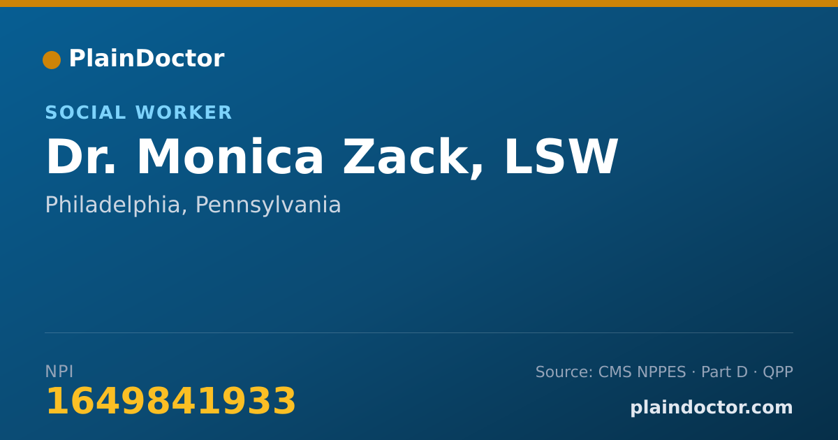 Shareable card for Monica Zack, LSW - Social Worker, Philadelphia, PA