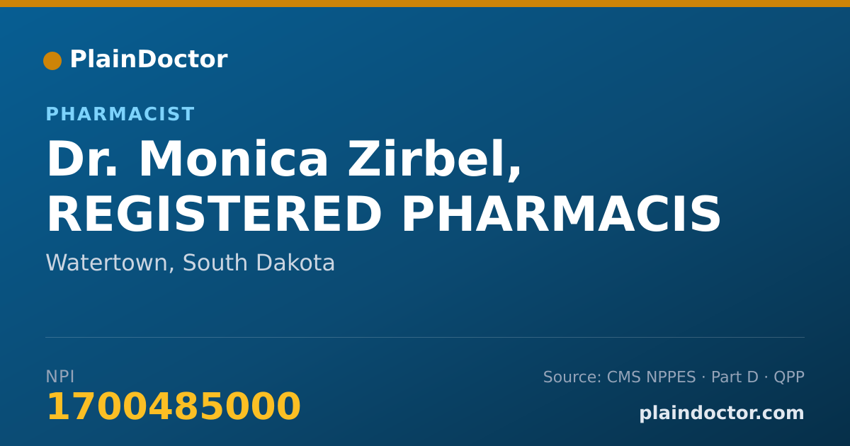 Shareable card for Monica Zirbel, REGISTERED PHARMACIS - Pharmacist, Watertown, SD