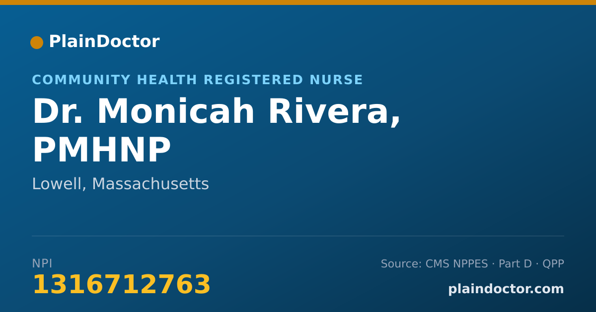 Shareable card for Monicah Rivera, PMHNP - Community Health Registered Nurse, Lowell, MA