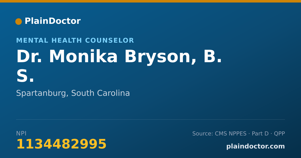 Shareable card for Monika Bryson, B. S. - Mental Health Counselor, Spartanburg, SC
