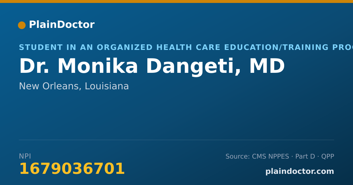 Shareable card for Monika Dangeti, MD - Student in an Organized Health Care Education/Training Program, New Orleans, LA