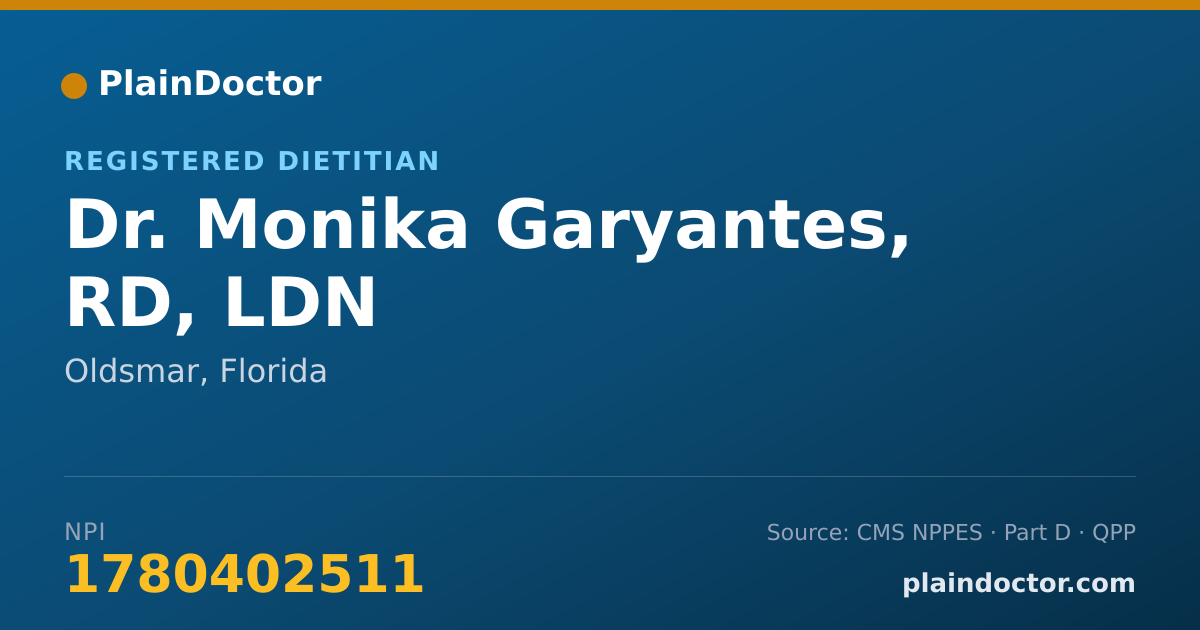 Shareable card for Monika Garyantes, RD, LDN - Registered Dietitian, Oldsmar, FL