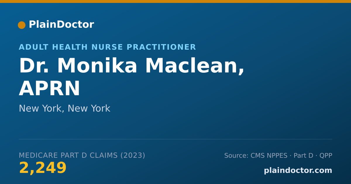 Shareable card for Monika Maclean, APRN - Adult Health Nurse Practitioner, New York, NY