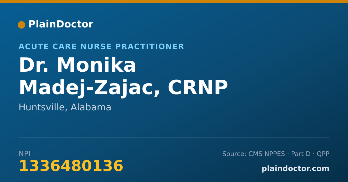 Shareable card for Monika Madej-Zajac, CRNP - Acute Care Nurse Practitioner, Huntsville, AL