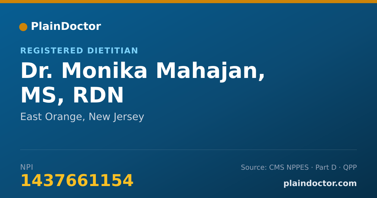 Shareable card for Monika Mahajan, MS, RDN - Registered Dietitian, East Orange, NJ