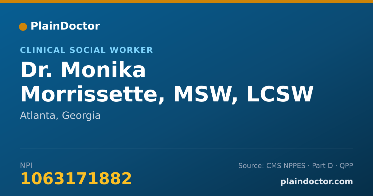 Shareable card for Monika Morrissette, MSW, LCSW - Clinical Social Worker, Atlanta, GA