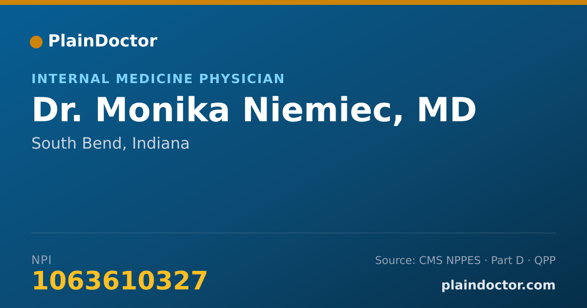 Shareable card for Monika Niemiec, MD - Internal Medicine Physician, South Bend, IN