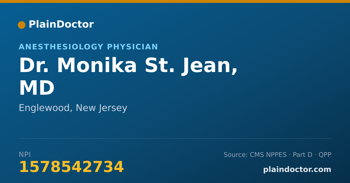 Shareable card for Monika St. Jean, MD - Anesthesiology Physician, Englewood, NJ