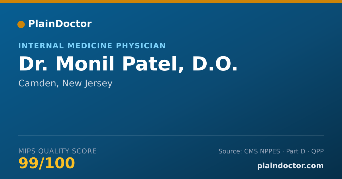 Shareable card for Monil Patel, D.O. - Internal Medicine Physician, Camden, NJ