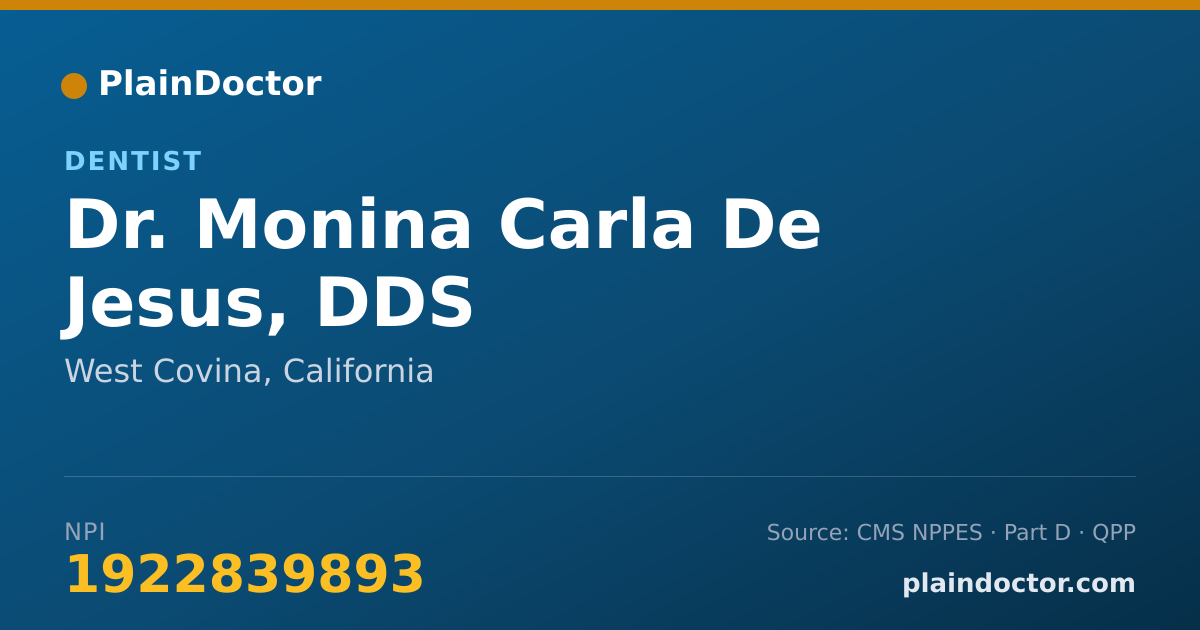 Shareable card for Monina Carla De Jesus, DDS - Dentist, West Covina, CA