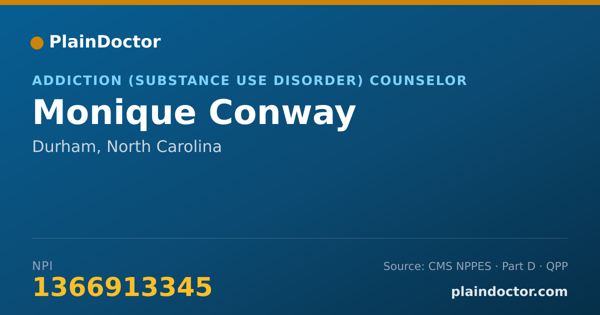 Shareable card for Monique Conway - Addiction (Substance Use Disorder) Counselor, Durham, NC