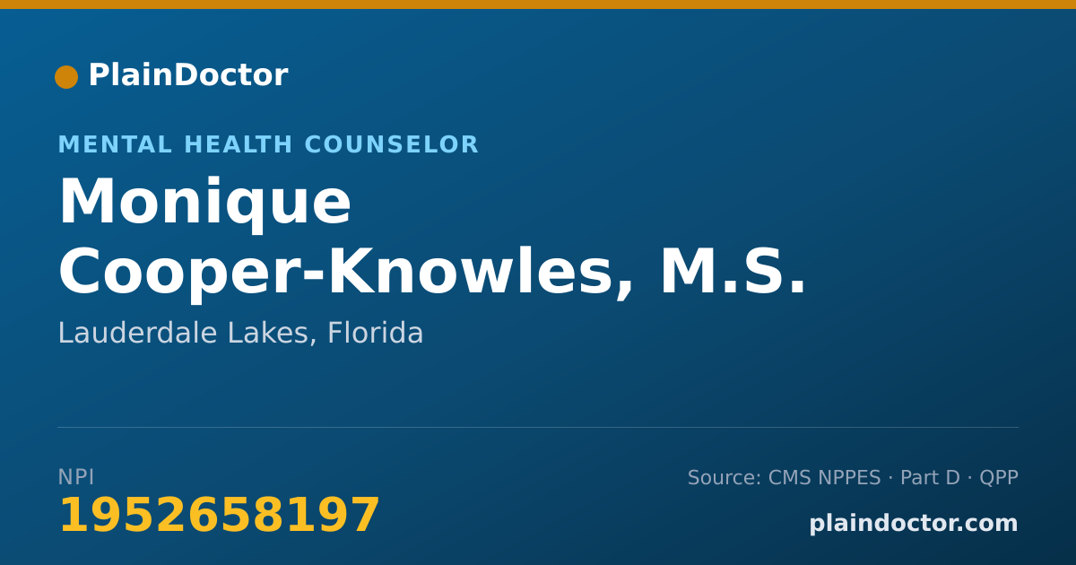 Shareable card for Monique Cooper-Knowles, M.S. - Mental Health Counselor, Lauderdale Lakes, FL
