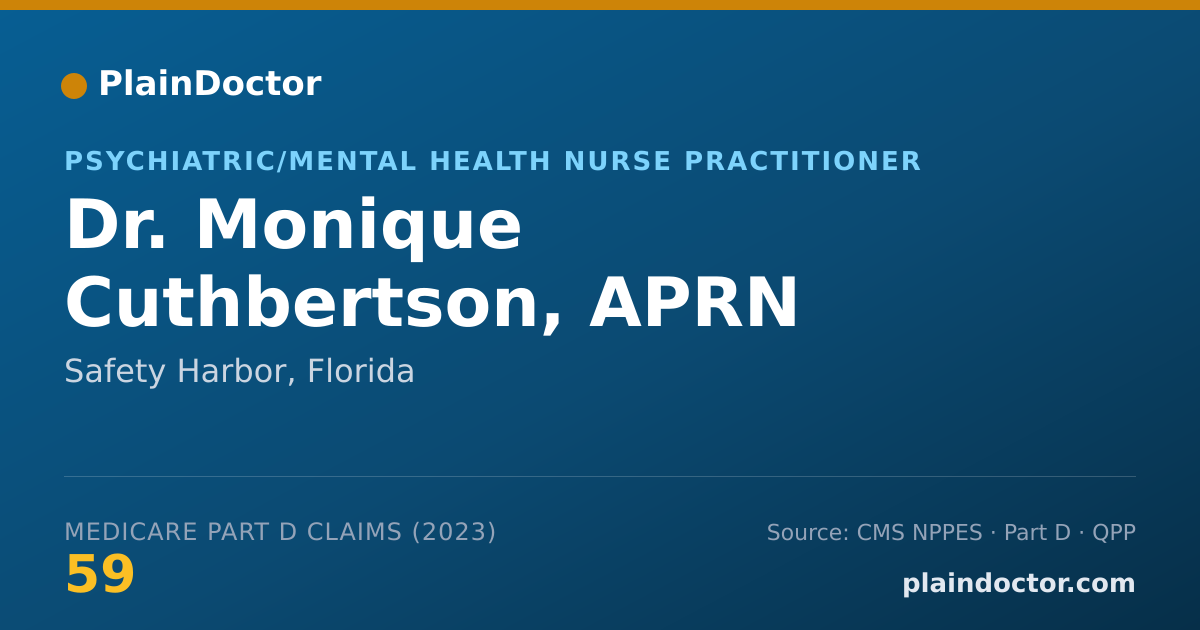 Shareable card for Monique Cuthbertson, APRN - Psychiatric/Mental Health Nurse Practitioner, Safety Harbor, FL