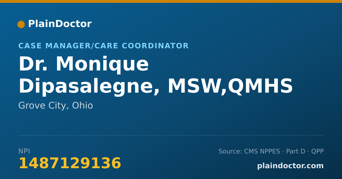 Shareable card for Monique Dipasalegne, MSW,QMHS - Case Manager/Care Coordinator, Grove City, OH