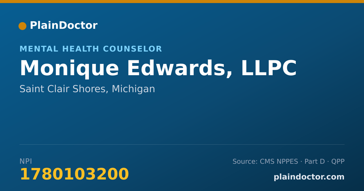 Shareable card for Monique Edwards, LLPC - Mental Health Counselor, Saint Clair Shores, MI