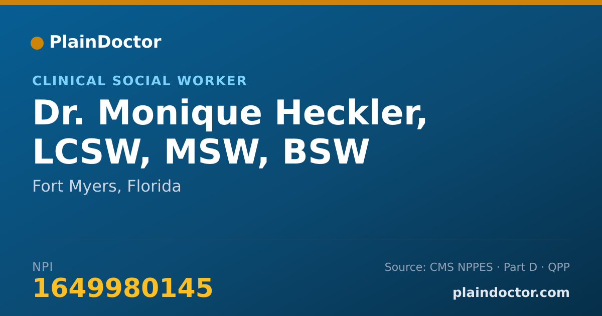 Shareable card for Monique Heckler, LCSW, MSW, BSW - Clinical Social Worker, Fort Myers, FL