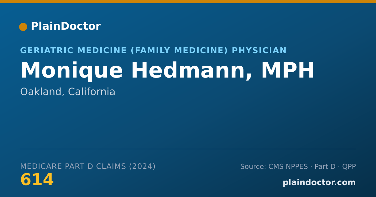 Shareable card for Monique Hedmann, MPH - Geriatric Medicine (Family Medicine) Physician, Oakland, CA