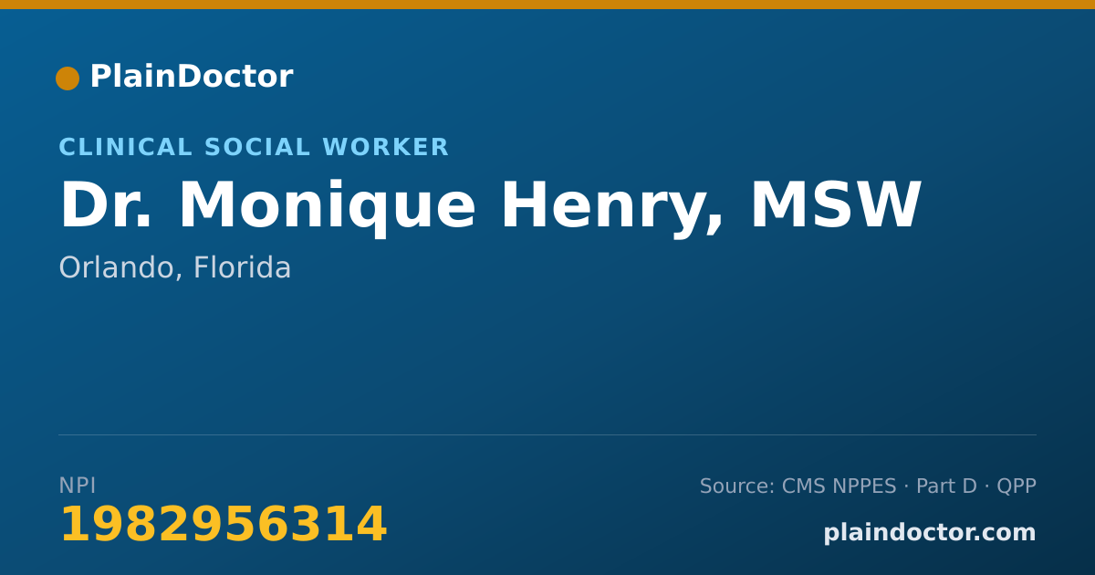 Shareable card for Monique Henry, MSW - Clinical Social Worker, Orlando, FL