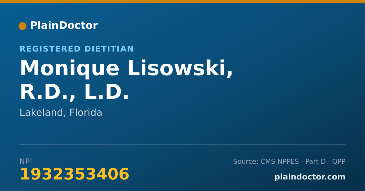 Shareable card for Monique Lisowski, R.D., L.D. - Obesity and Weight Management Nutrition Registered Dietitian, Lakeland, FL