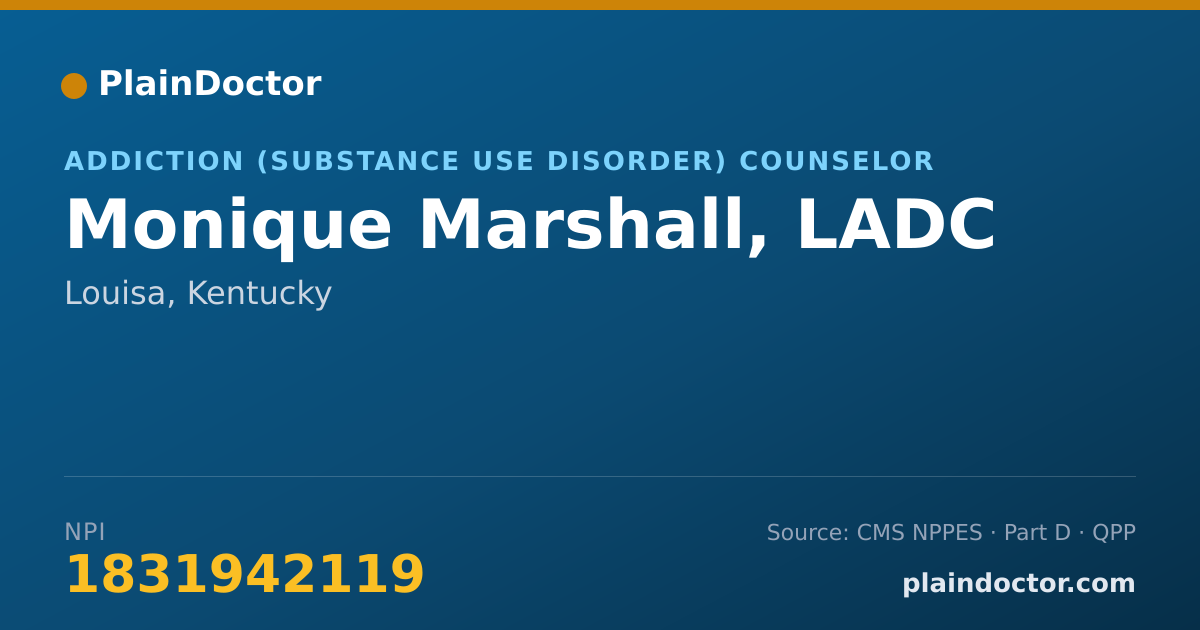 Shareable card for Monique Marshall, LADC - Addiction (Substance Use Disorder) Counselor, Louisa, KY