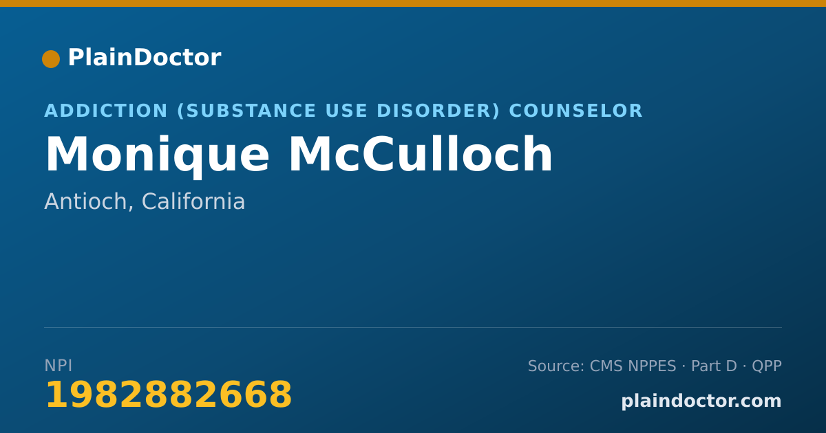 Shareable card for Monique McCulloch - Addiction (Substance Use Disorder) Counselor, Antioch, CA