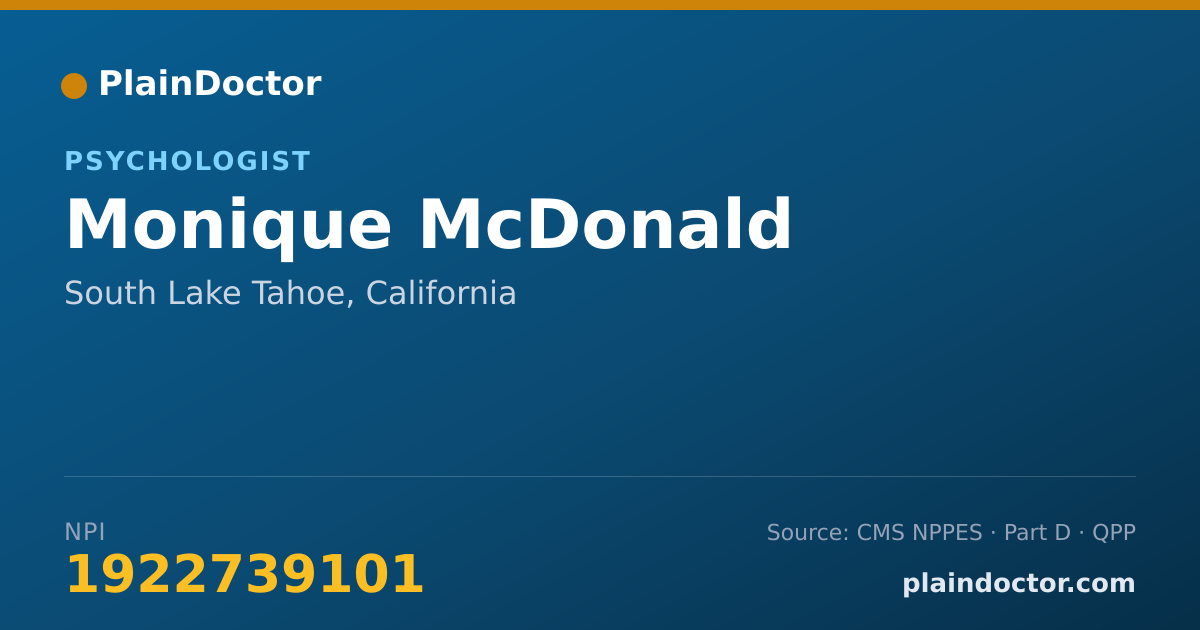 Shareable card for Monique McDonald - Psychologist, South Lake Tahoe, CA