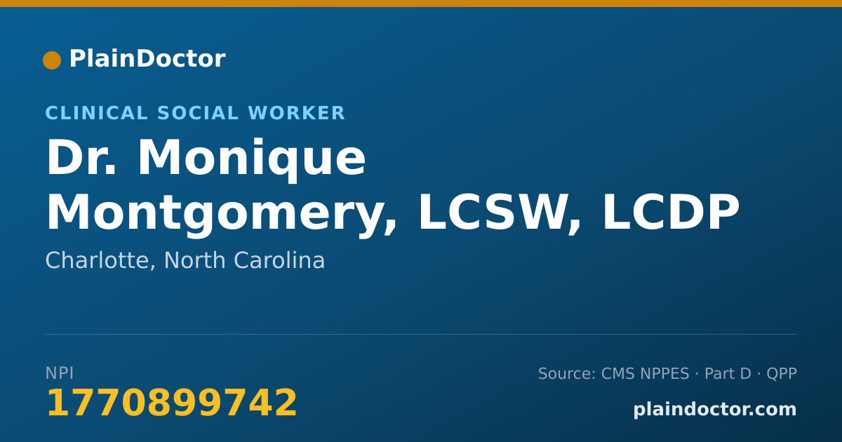 Shareable card for Monique Montgomery, LCSW, LCDP - Clinical Social Worker, Charlotte, NC