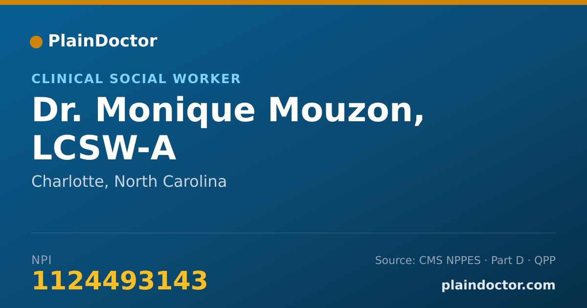 Shareable card for Monique Mouzon, LCSW-A - Clinical Social Worker, Charlotte, NC
