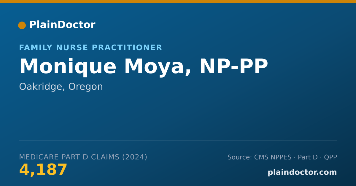 Shareable card for Monique Moya, NP-PP - Family Nurse Practitioner, Oakridge, OR