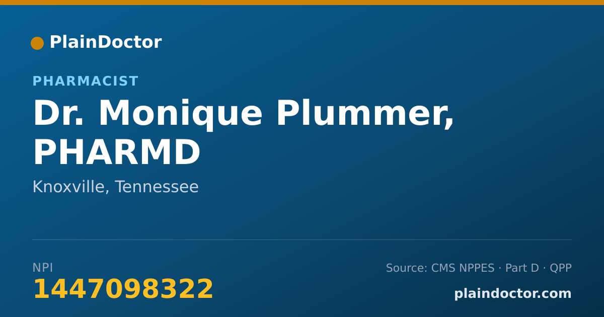 Shareable card for Monique Plummer, PHARMD - Pharmacist, Knoxville, TN
