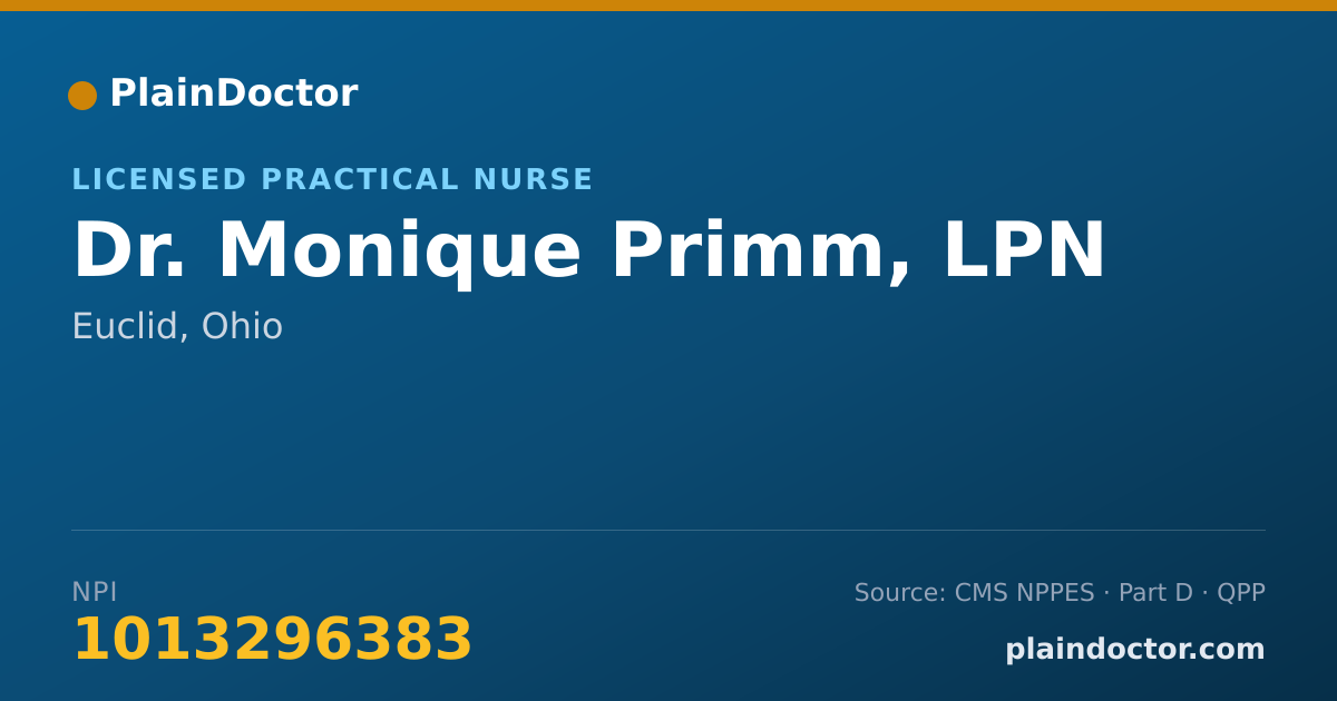 Shareable card for Monique Primm, LPN - Licensed Practical Nurse, Euclid, OH