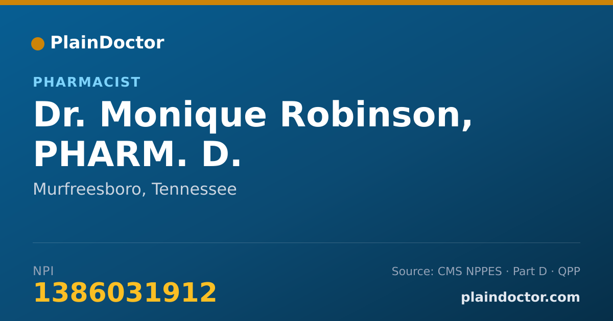 Shareable card for Monique Robinson, PHARM. D. - Pharmacist, Murfreesboro, TN