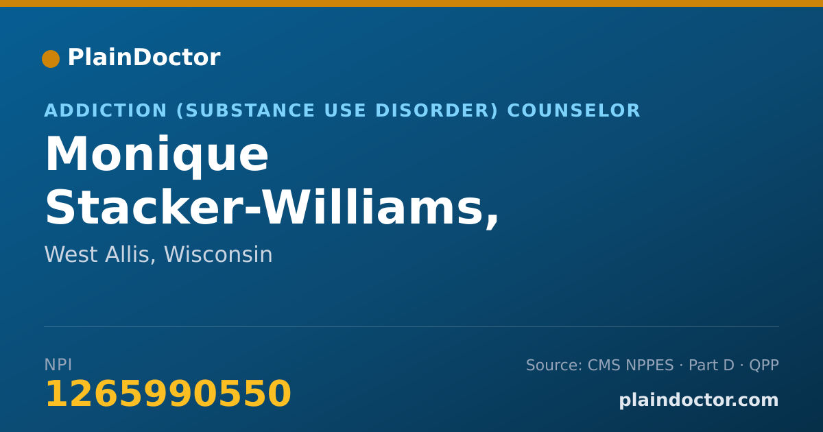 Shareable card for Monique Stacker-Williams, LPC-IT, SAC-IT - Addiction (Substance Use Disorder) Counselor, West Allis, WI