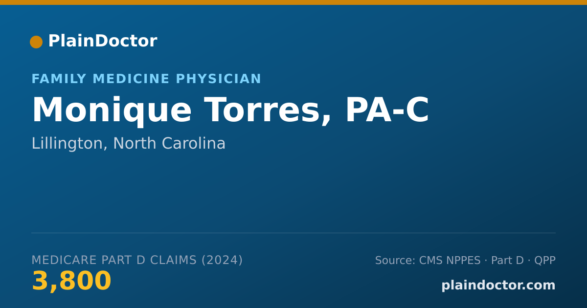 Shareable card for Monique Torres, PA-C - Family Medicine Physician, Lillington, NC