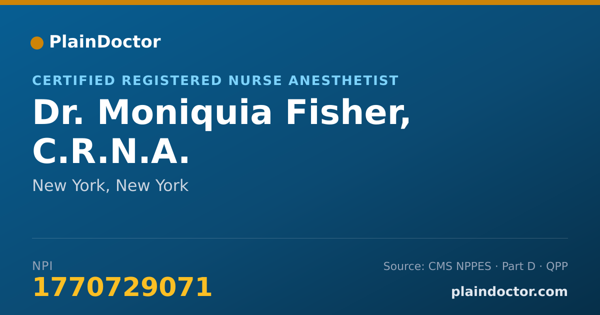 Shareable card for Moniquia Fisher, C.R.N.A. - Certified Registered Nurse Anesthetist, New York, NY