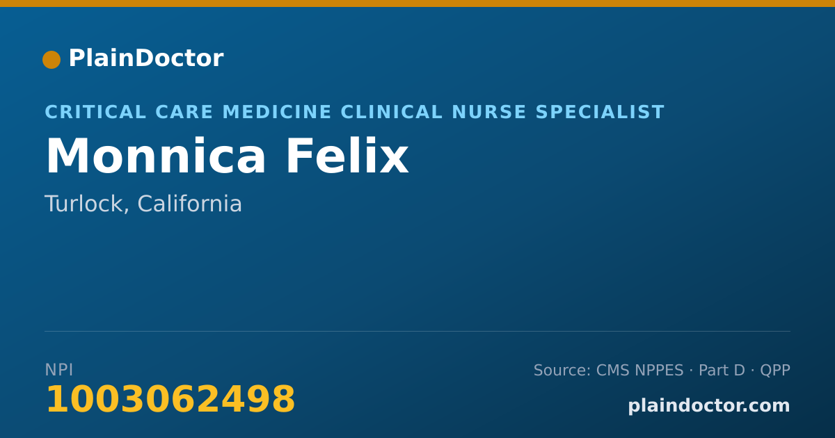 Shareable card for Monnica Felix - Critical Care Medicine Clinical Nurse Specialist, Turlock, CA