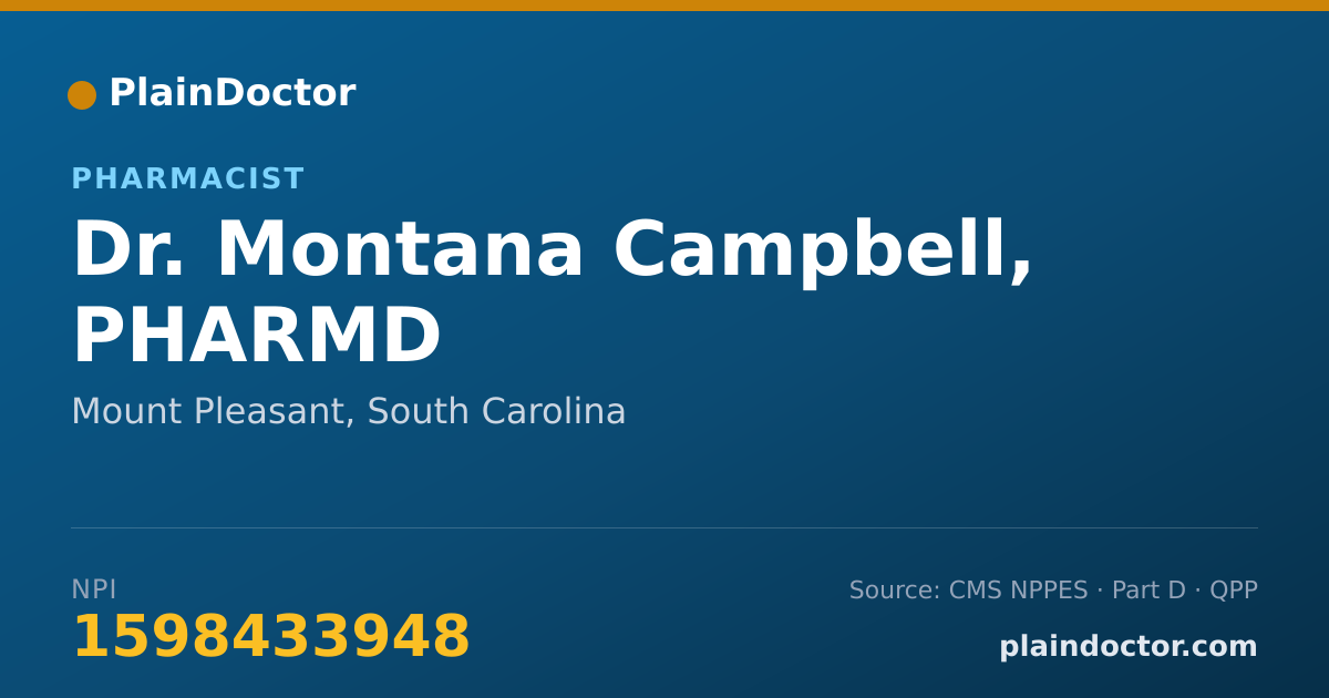 Shareable card for Montana Campbell, PHARMD - Pharmacist, Mount Pleasant, SC