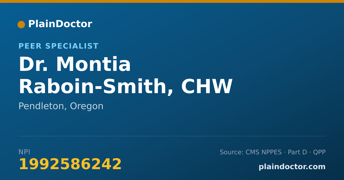 Shareable card for Montia Raboin-Smith, CHW - Peer Specialist, Pendleton, OR