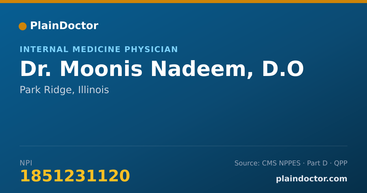 Shareable card for Moonis Nadeem, D.O - Internal Medicine Physician, Park Ridge, IL