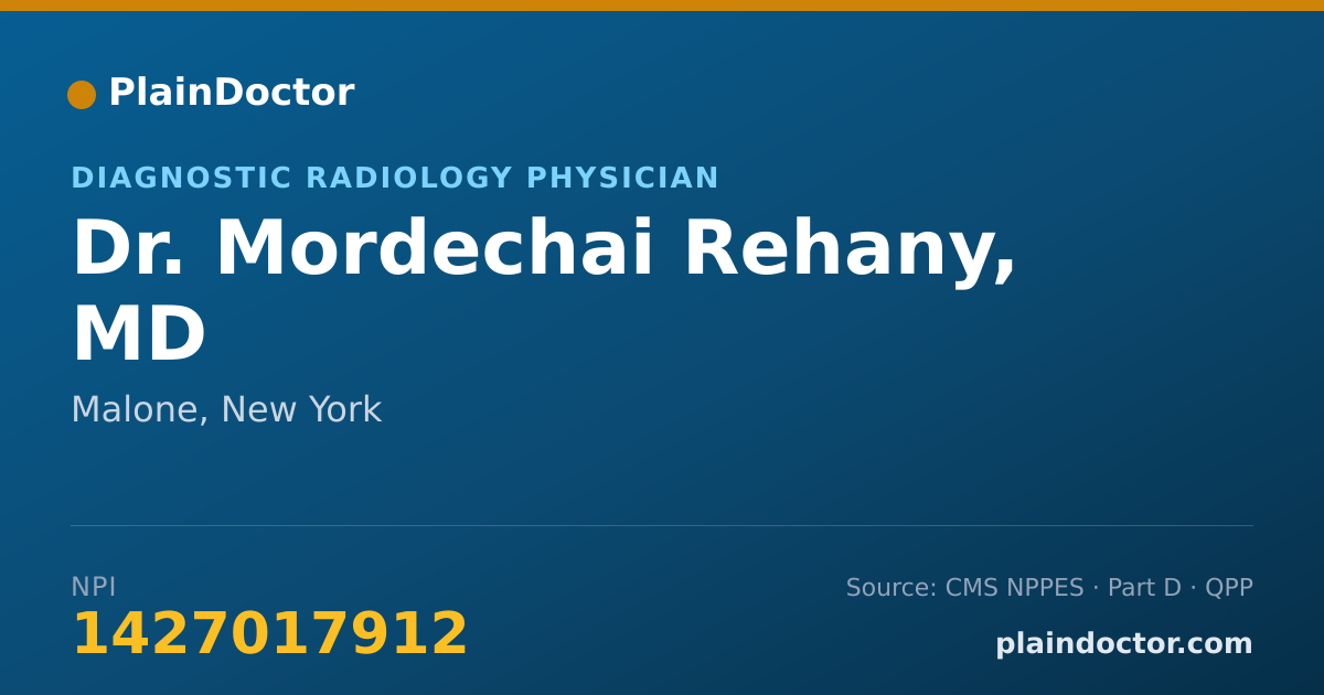 Shareable card for Mordechai Rehany, MD - Diagnostic Radiology Physician, Malone, NY